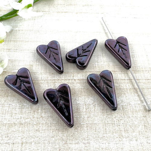 Metallic Dark Purple with Picasso Wash 16x11 Heart Leaf - 6 beads
