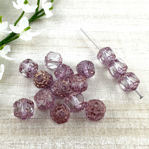 8mm Crown Crystal with Purple Bronze - 15 beads
