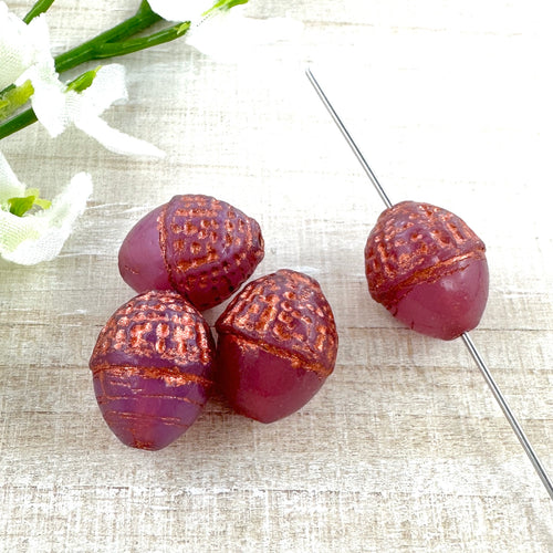 10x12mm Acorn Rosewood with Copper Wash - 4 beads