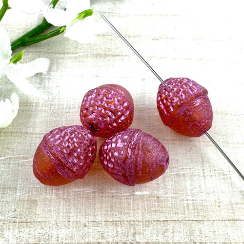 10x12mm Acorn Orange with Matte Finish and Pink Wash - 4 beads