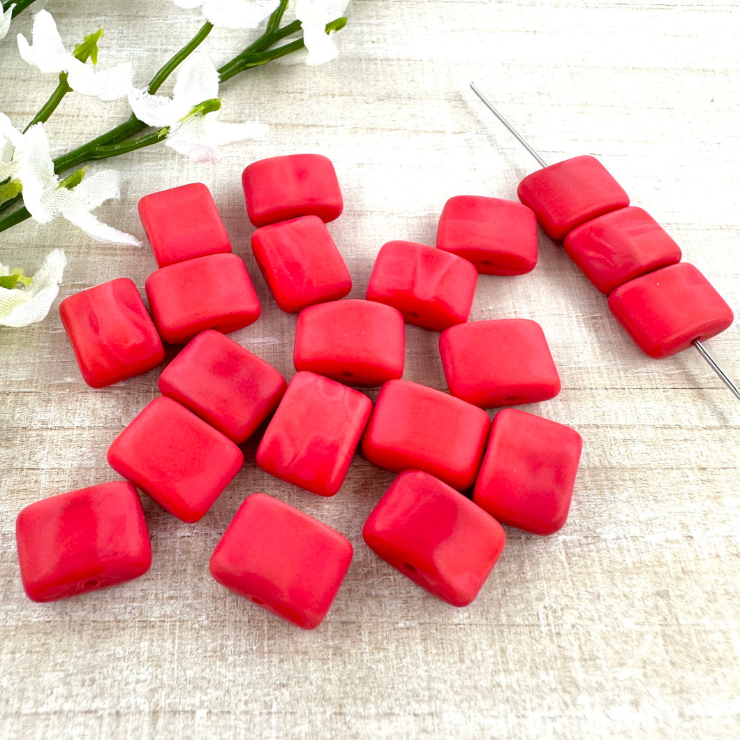 Opaque Red Matte 8x11mm Rectangle - 20 beads