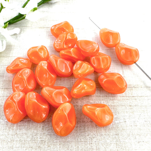 Orange Silk 9x12mm Pinched Oval - 20 beads