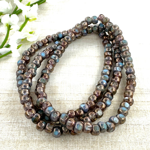 3x4mm Trica Medium Sky Blue and Transparent Glass with a Bronze Finish