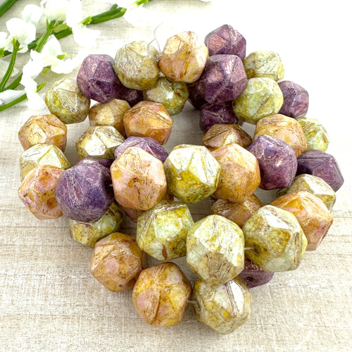 10mm English Cut Bead Mix Of Grape, Apricot, and Willow