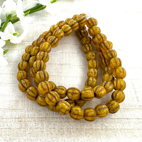 5mm Melon Yellow Gold with a Brown Wash