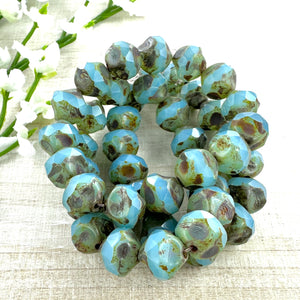 8mm Baroque Beads Medium Sky Blue with Picasso Finish