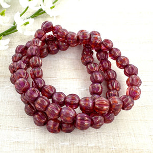 6mm Large Hole Melon Boysenberry with Golden Luster and Pink Wash