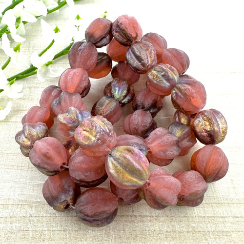 12mm Melon Dusty Rose with Etched and Copper Rainbow Finish