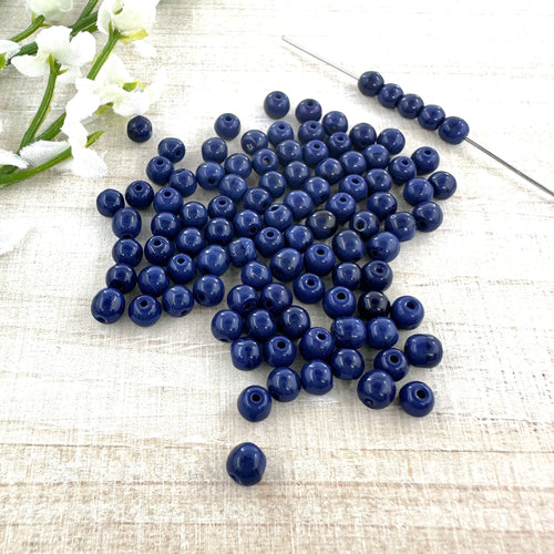 4mm Round Opaque Navy Blue