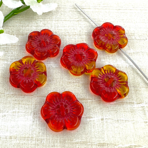 14mm Wild Rose Two-Tone Red and Yellow with Metallic Pink Wash