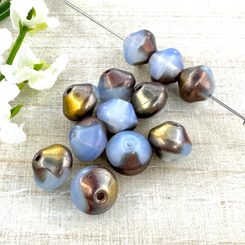 8mm Bicone Sky Blue Opal with Bronze Finish