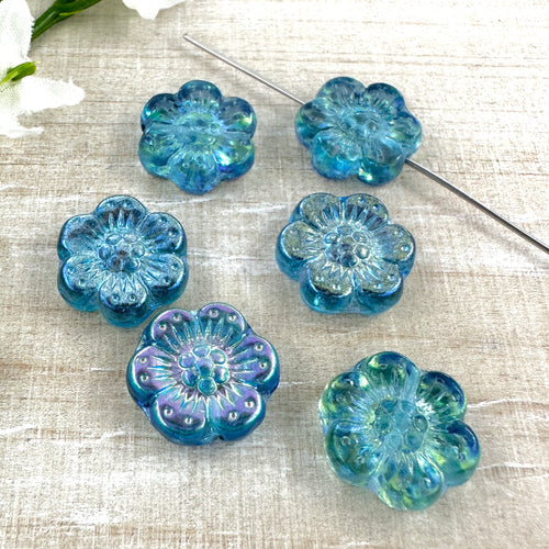 14mm Wild Rose Dark Aqua with AB Finish