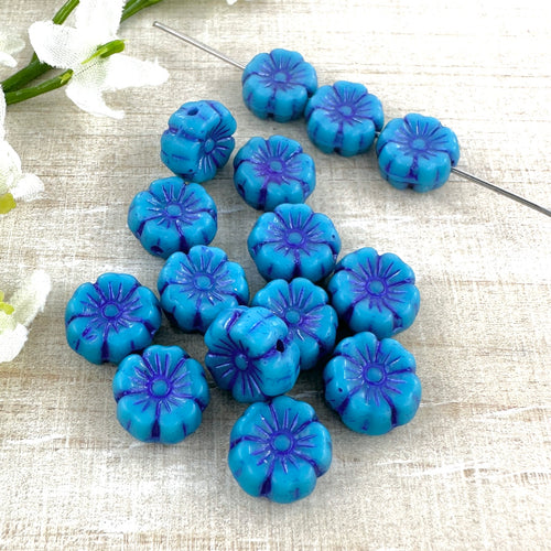 8mm Hibiscus Dark Aqua with Metallic Purple Wash