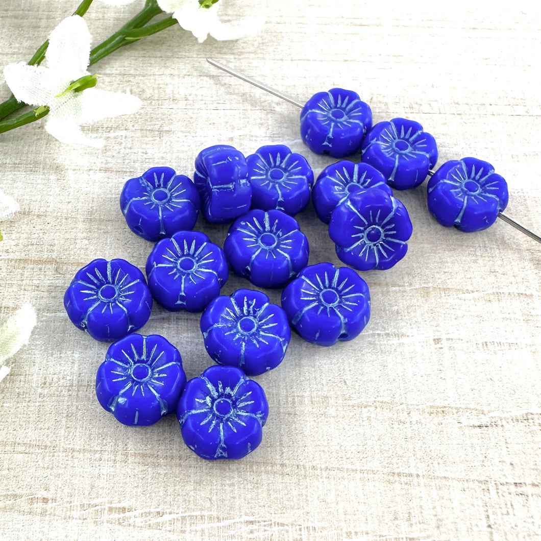 8mm Hibiscus Sapphire Blue with Light Metallic Blue Wash