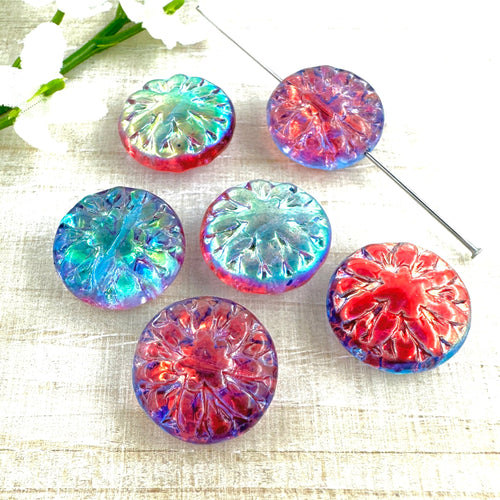 14mm Dahlia Fuchsia and Blue with AB Finish