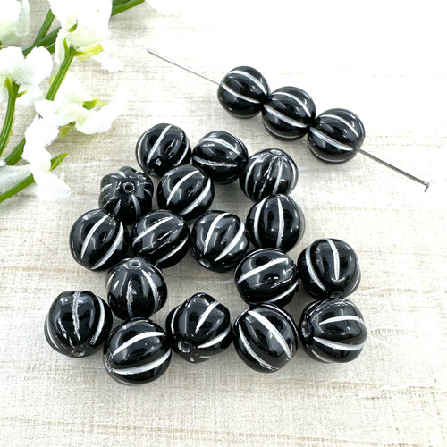 8mm Melon Black with Silver Wash