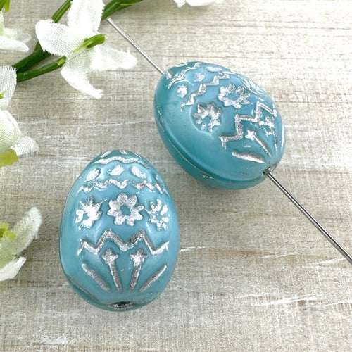 14x20mm Egg Sky Blue with Silver Wash