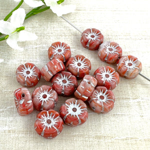 8mm Hibiscus Red Coral Blend with Silver Wash