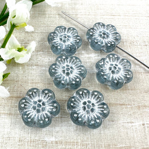14mm Wild Rose Transparent Blue/Grey with Silver Wash