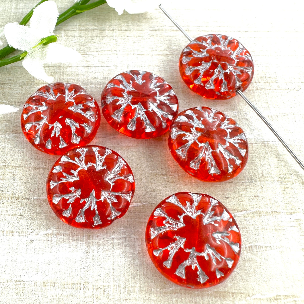 14mm Dahlia Transparent Red with Silver Wash