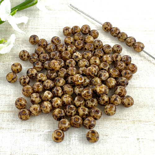 4mm Round Camel with Brown Picasso Finish