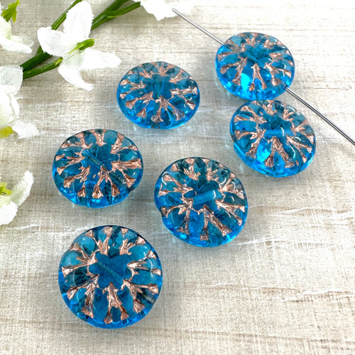 14mm Dahlia Dark Aqua with Copper Wash