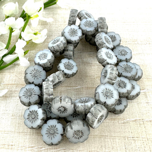 8mm Table Cut Hibiscus Light Grey with Charcoal Wash