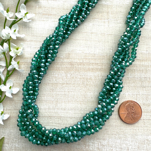 Emerald Green with Luster 4x3mm Faceted Glass