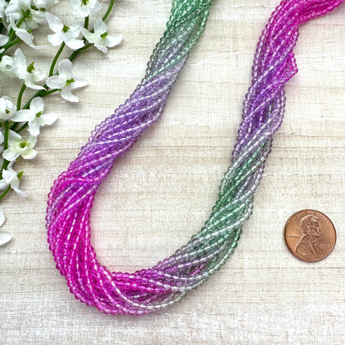 Bold Pink, Purple, and Green Ombre 3mm Faceted Round Glass