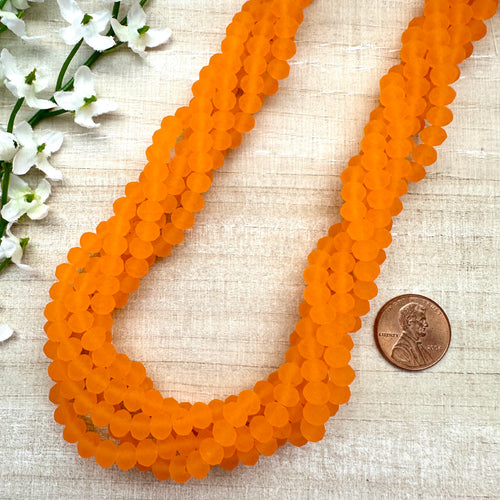 Matte Orange 6x4.5mm Faceted Glass