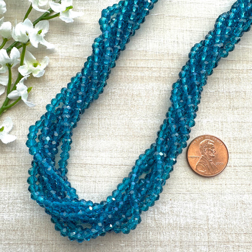 Transparent Teal 4x3mm Faceted Glass