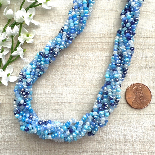 Winter Blues Mix 3x2.5mm Faceted Glass