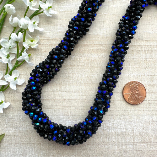 Half Blue Plated Black 4x3mm Faceted Glass