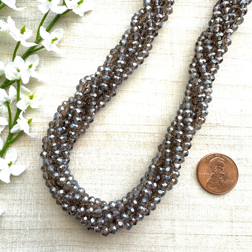 Smoky Grey with Pearl Luster 4x3mm Faceted Glass
