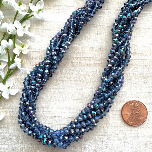 Dark Blue with Rainbow Finish 4x3mm Faceted Glass