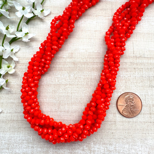 Opaque Red Orange 4x3mm Faceted Glass