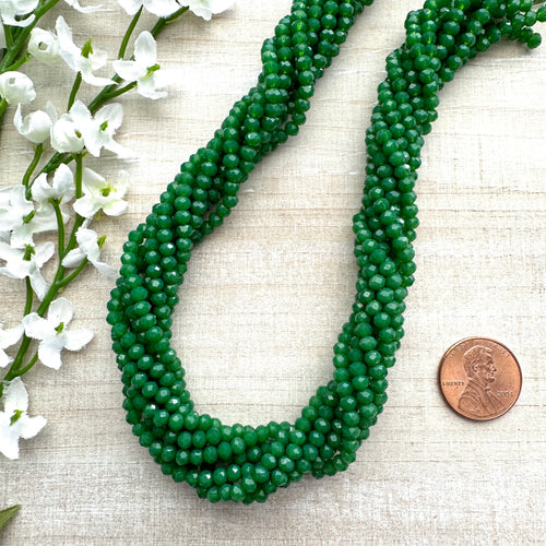 Opaque Green 3.5x3mm Faceted Glass