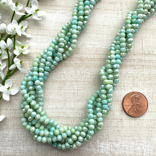 Grassy Green Mottled 4x3mm Faceted Glass