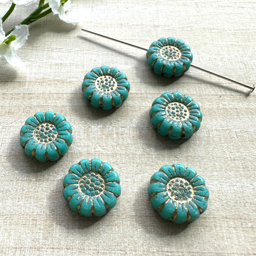 13mm Sunflower Opaque Turquoise with Gold Wash 
