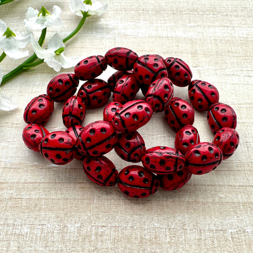 10x7mm Ladybug Opaque Red with Black Wash 