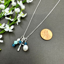 Load image into Gallery viewer, Cross Cluster Necklace with Apatite and Pearls
