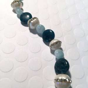 Apatite, Aquamarine, and Freshwater Pearls with Rhinestones