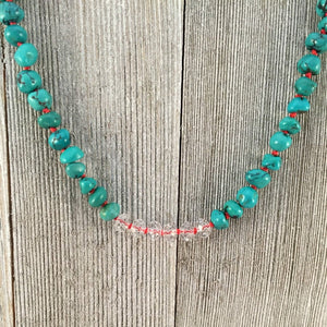 Hand Knotted Natural Turquoise Necklace with Swarovski Crystals