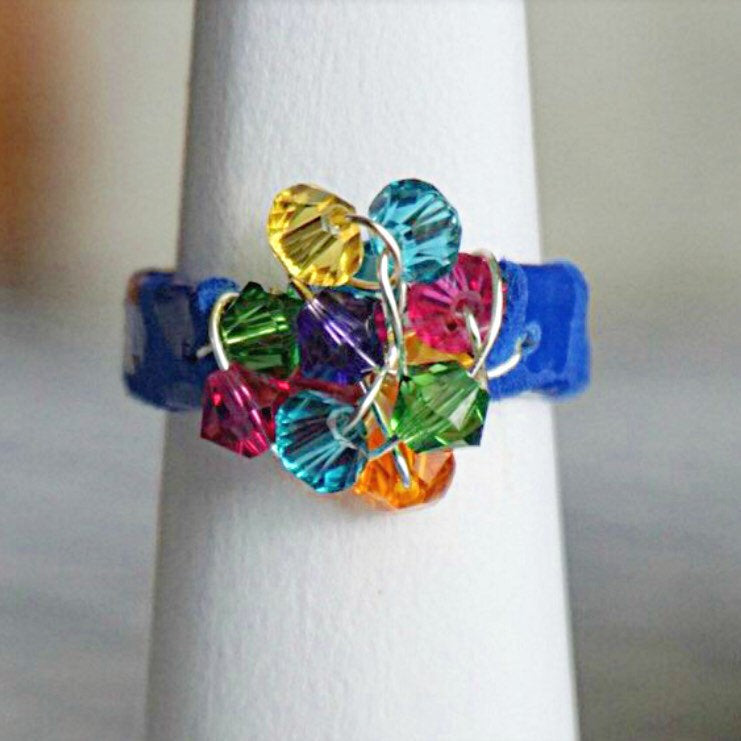 Swarovski Crystal Cluster Ring with Leather Band