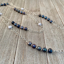 Load image into Gallery viewer, Peacock Freshwater Pearls / Blue Lace Agate / Crystal / Purple Long Chain Necklace
