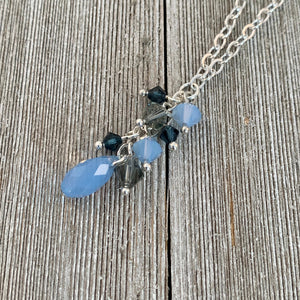 Swarovski Crystal Cluster Necklace / Air Blue Opal / Black Diamond / Montana Blue