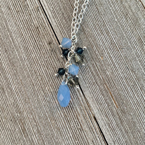 Swarovski Crystal Cluster Necklace / Air Blue Opal / Black Diamond / Montana Blue