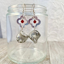 Load image into Gallery viewer, Twisted Czech Glass / Brushed Silver Flower Link / Siam Swarovski Crystal / Dangle Earrings
