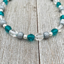 Load image into Gallery viewer, DIY Bracelet Kit with Instructions, Teal Glass, Grey Textured Glass Beads, DIY Craft Kit, For Adults
