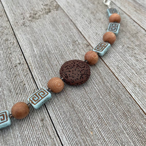Brown Lava Bead, Czech Glass, and Wood Bead Diffuser Bracelet